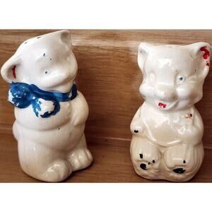 MCM Ceramic Shawnee White Bear Salt & Pepper Shakers Set See Pictures
